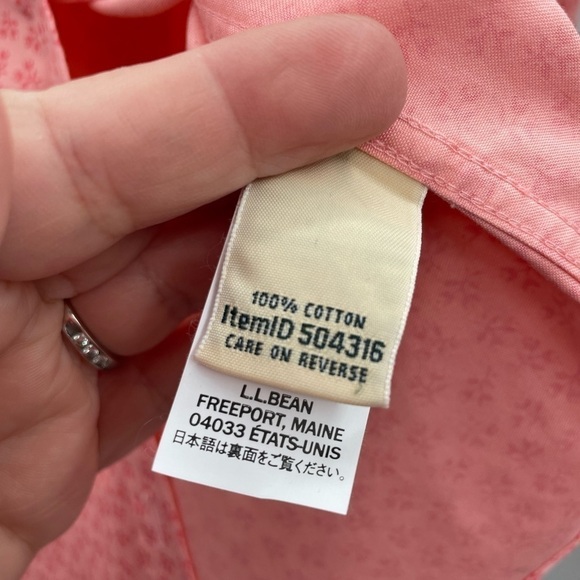 LL Bean Woman cotton wrinkle free button career structured classic floral top M - Picture 5 of 6